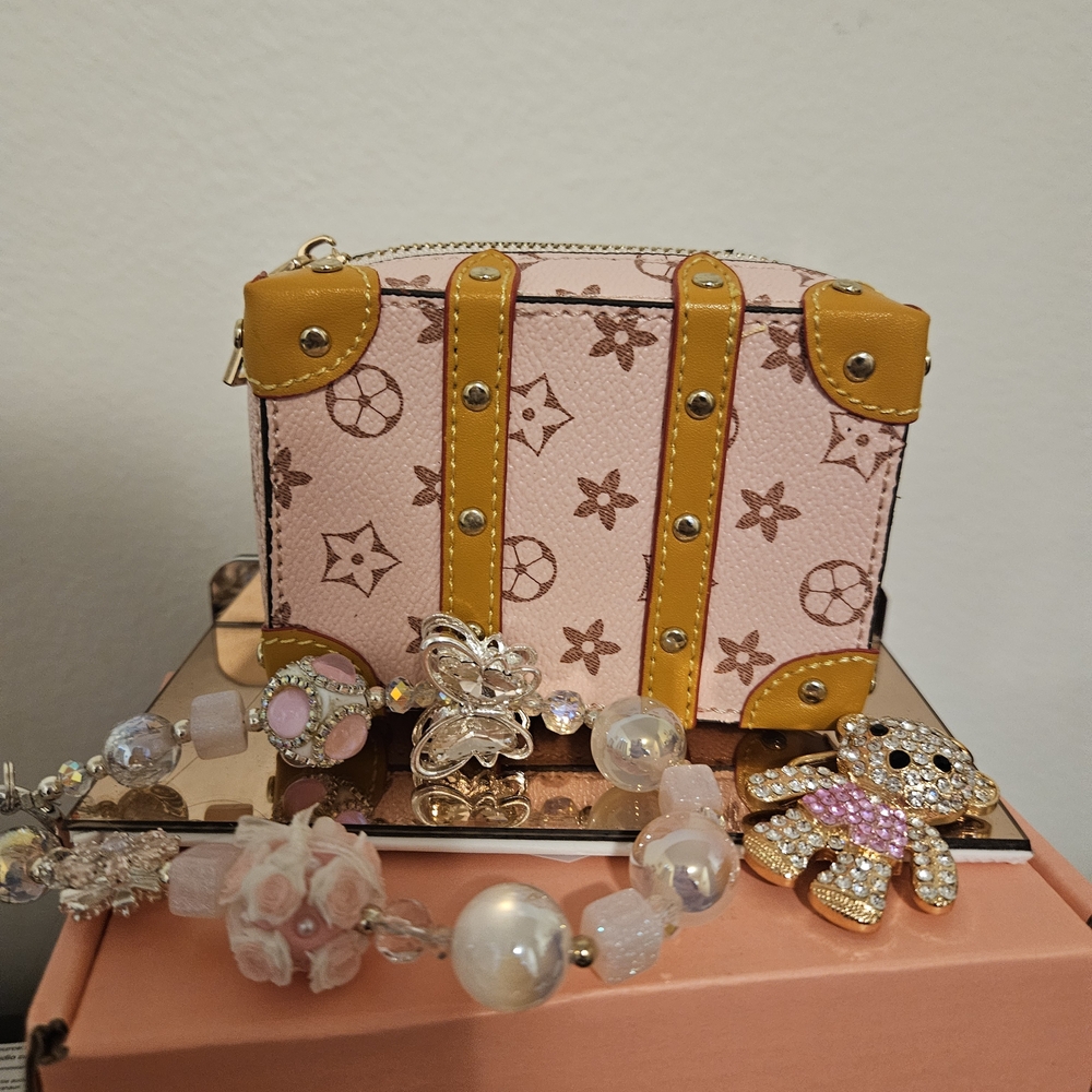 Pink and Yellow Designer Mini Trunk Bag